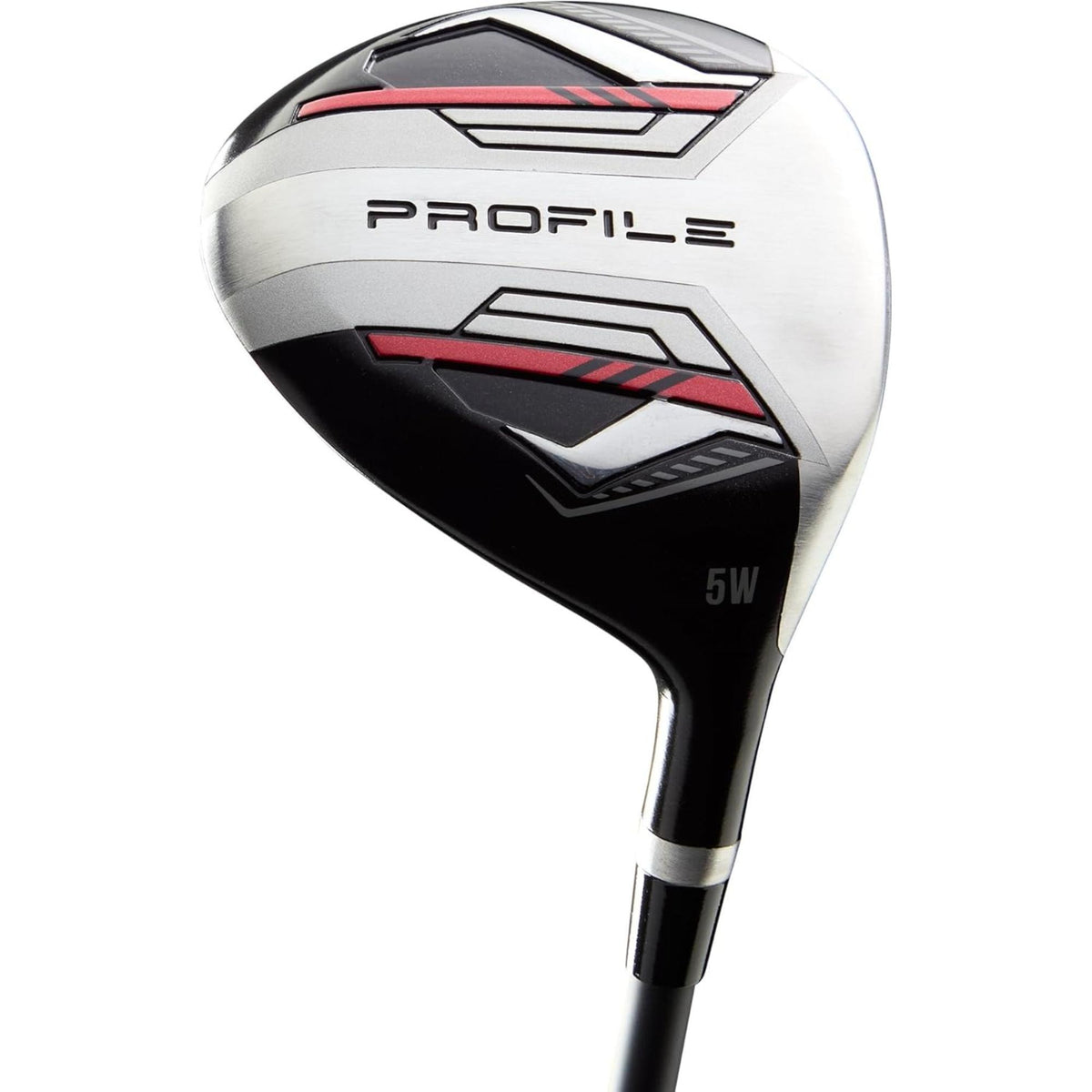 Wilson Golf Senior Profile complete golf club set with driver, fairway woods, irons, and putter in a black and gray cart bag with red accents, displayed on a white background.