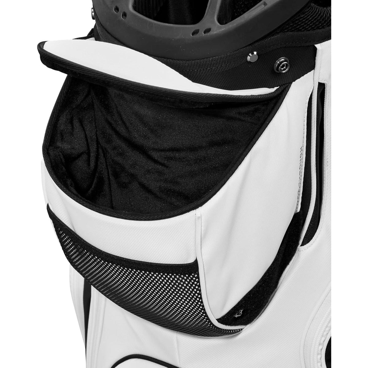 Wilson Golf Alpine cart bag with multiple zippered storage pockets, top club dividers, and integrated carry handles, displayed on a white background.