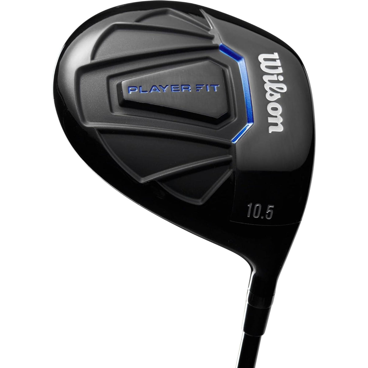 Wilson Golf Men’s PlayerFit graphite complete golf set featuring a blue and black cart bag with multiple clubs designed for lightweight performance and easy course transport.