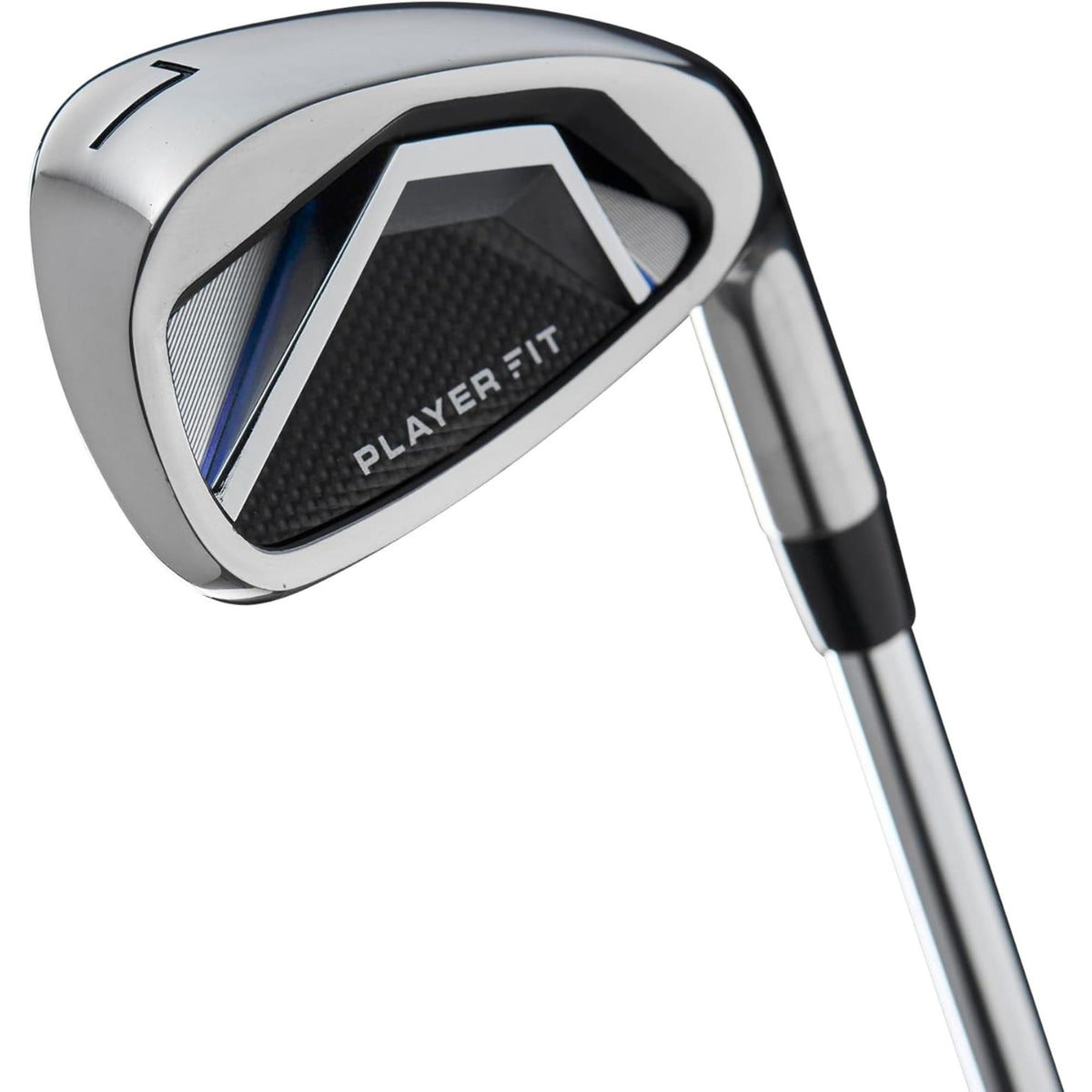 Wilson Golf Men’s PlayerFit graphite complete golf set featuring a blue and black cart bag with multiple clubs designed for lightweight performance and easy course transport.