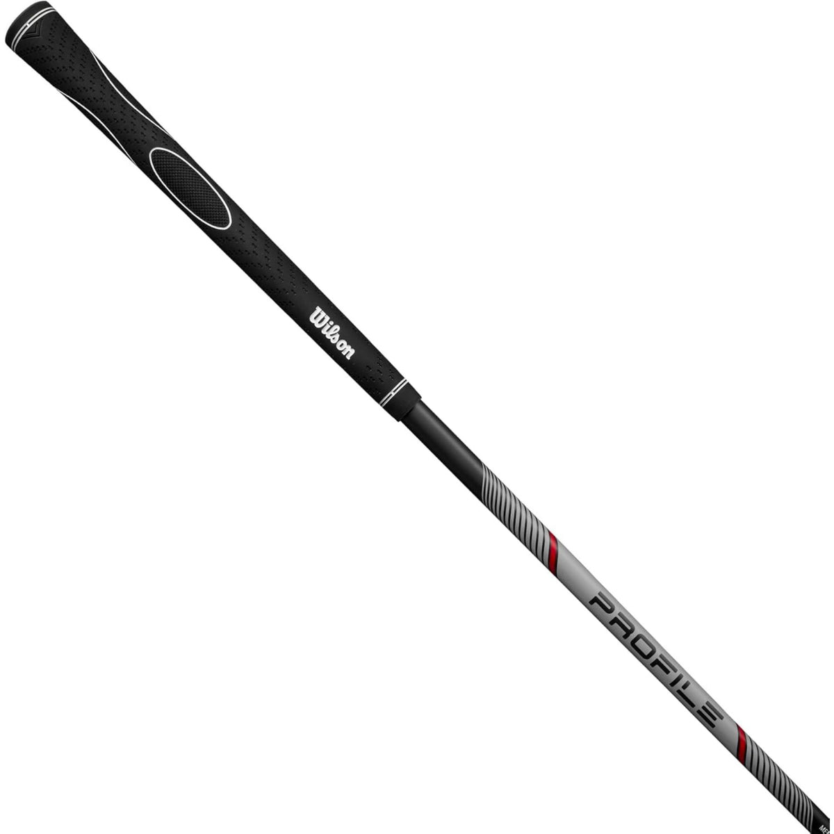 Wilson Golf Teen Profile complete golf club set with stand bag in black and gray with red accents, featuring multiple clubs and built-in stand legs, shown on a white background.