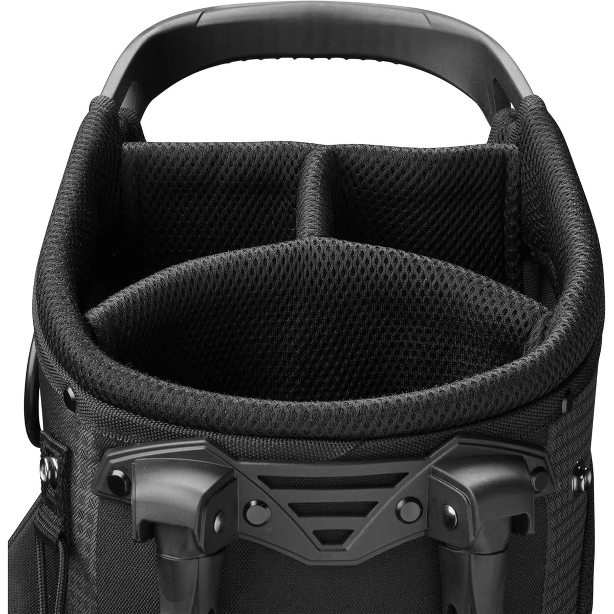 Wilson Golf Teen Profile complete golf club set with stand bag in black and gray with red accents, featuring multiple clubs and built-in stand legs, shown on a white background.