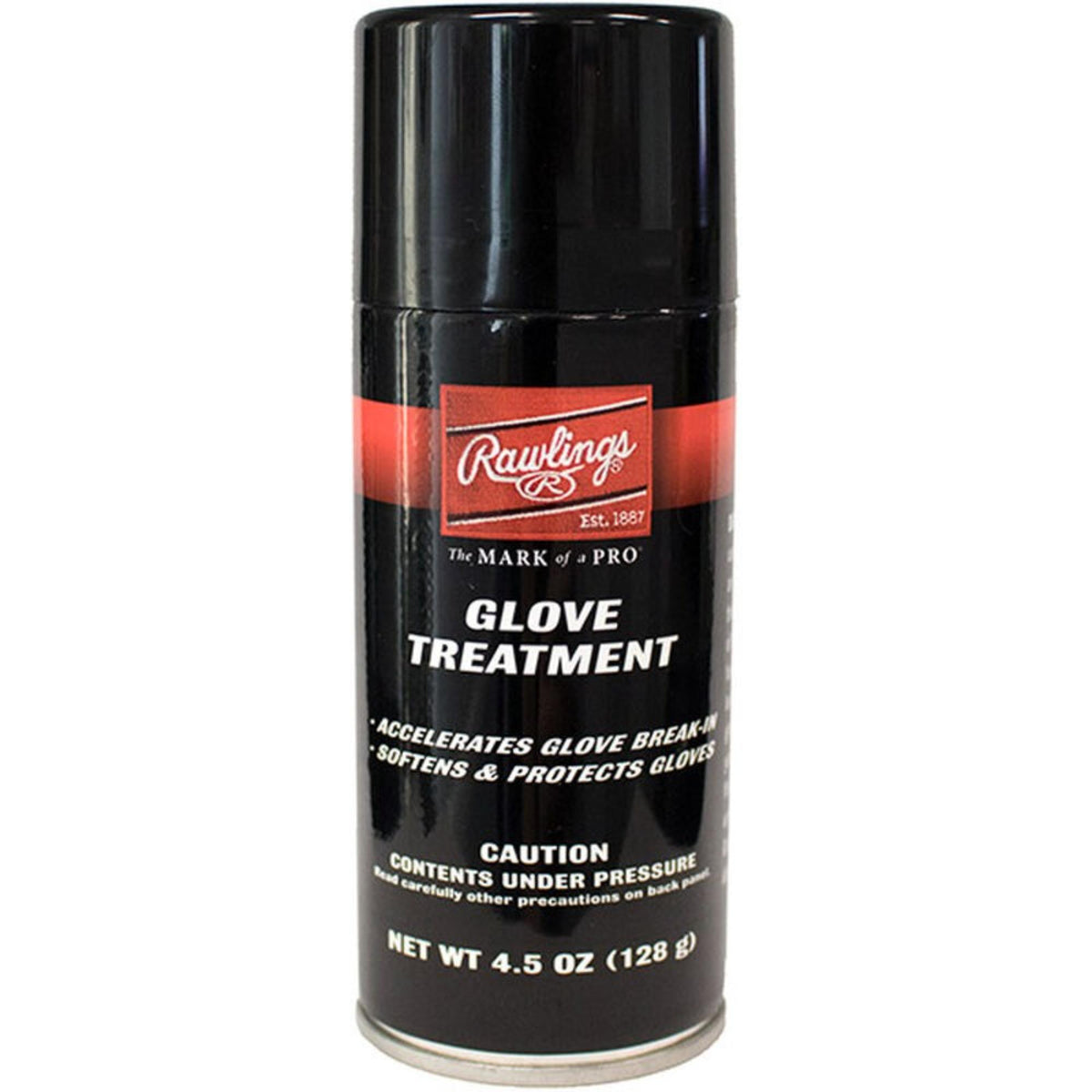 Rawlings Glove Treatment aerosol spray can (4.5 oz) designed to help accelerate glove break-in while softening and protecting leather baseball and softball gloves. ⚾