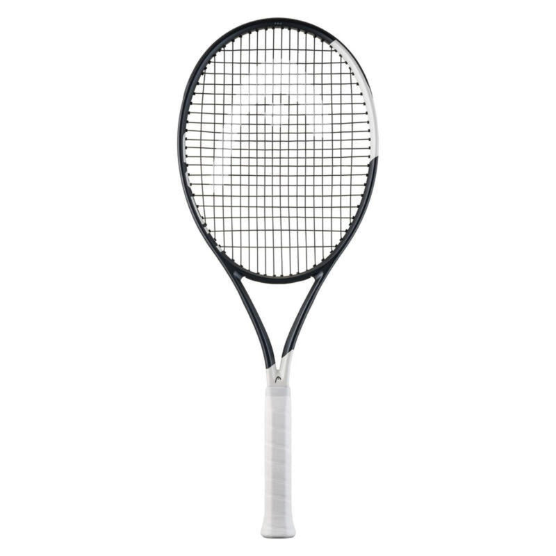 HEAD Speed tennis racquet with black frame, white grip, and white string pattern.