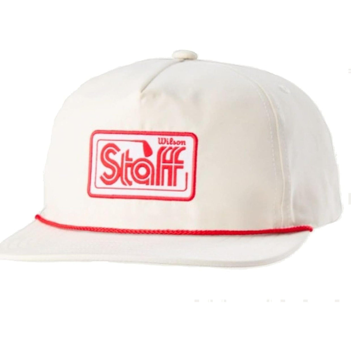 Wilson Golf retro rope hat featuring a classic flat-brim design with vintage Wilson Staff logo patch and decorative rope detail across the brim for a timeless on-course look.
