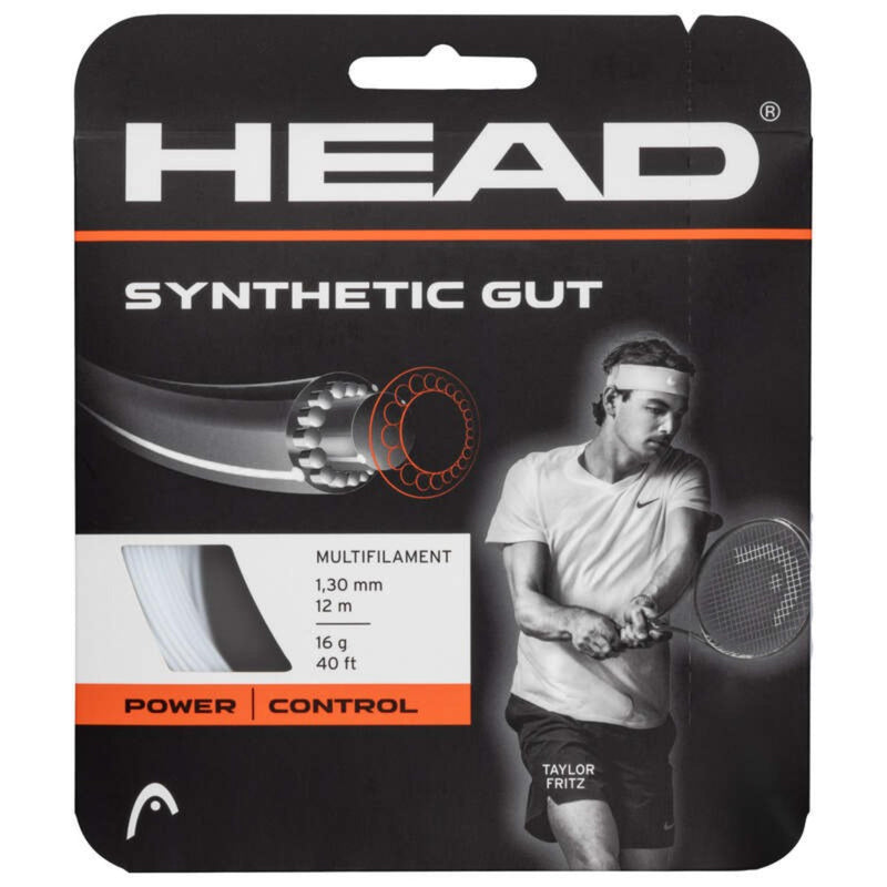 HEAD Synthetic Gut multifilament tennis string set, 1.30 mm, 12 m (40 ft), 16 g, power and control, featuring Taylor Fritz