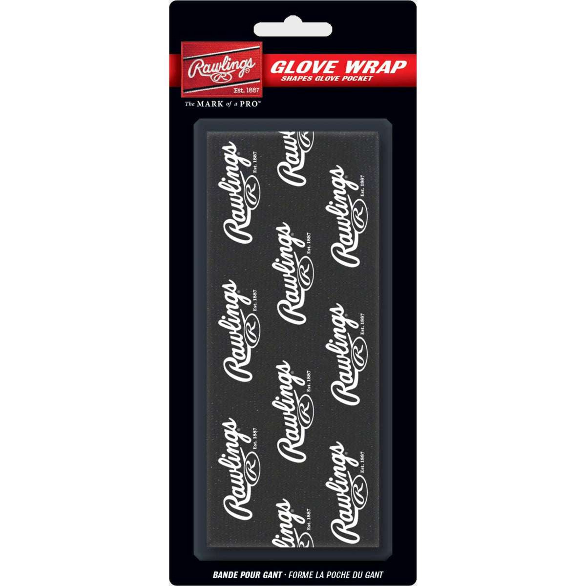 Rawlings Glove Wrap training accessory in retail packaging, designed to secure and shape the pocket of a baseball or softball glove during break-in and storage. ⚾