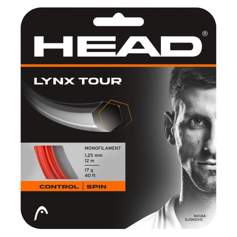 HEAD Lynx Tour monofilament tennis string, red, 1.25 mm, 12 m (40 ft), Control | Spin, Novak Djokovic edition.