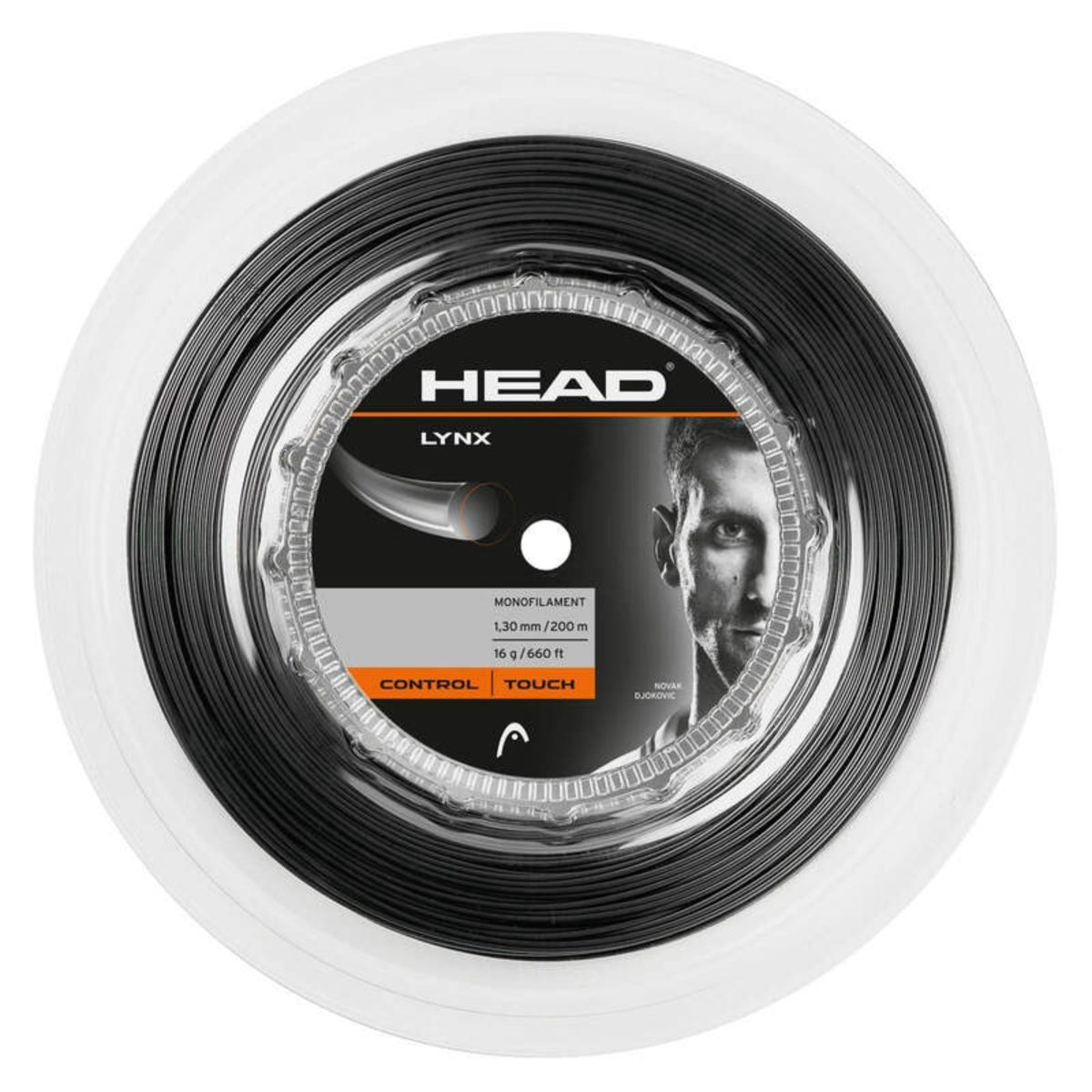 HEAD Lynx tennis string reel, black – 16g (1.30 mm) monofilament string, 200 m / 660 ft, control and touch.