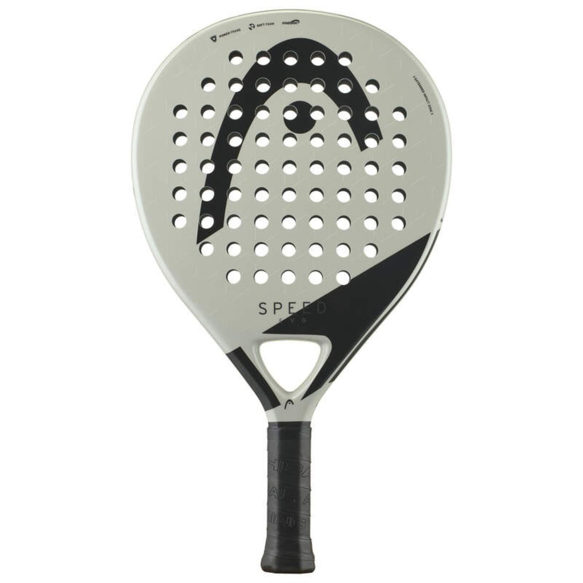 Front view of HEAD Speed Pro padel racket in white and black.