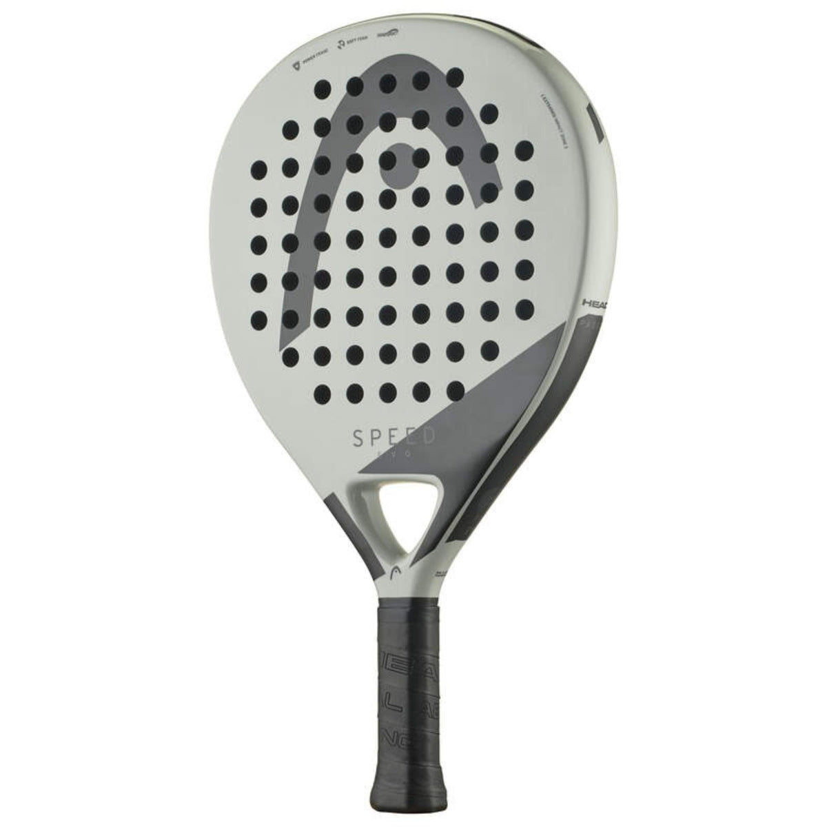 Front view of HEAD Speed Pro padel racket in white and black.