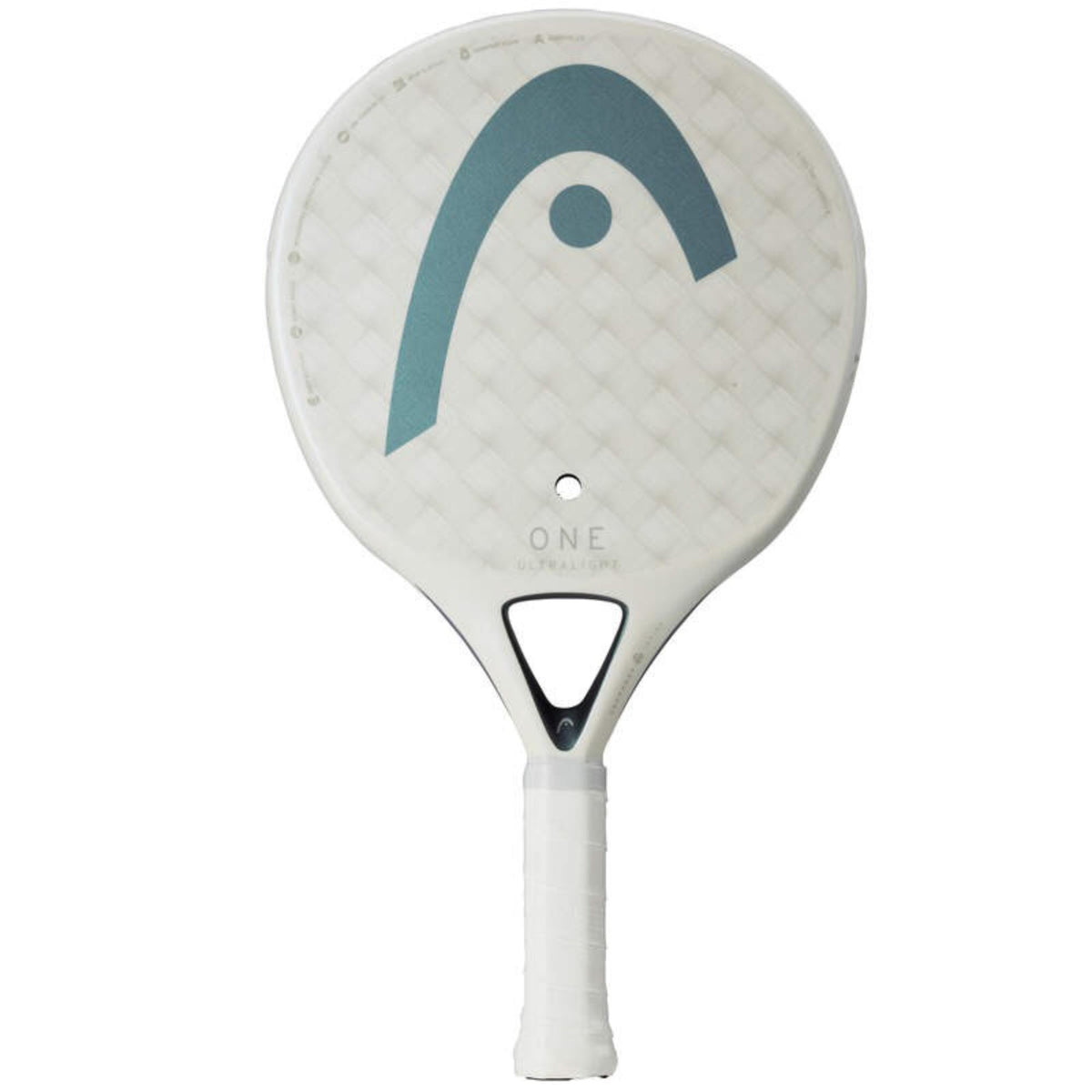 Head ONE Ultralight padel racket in white with teal logo, front view on white background.