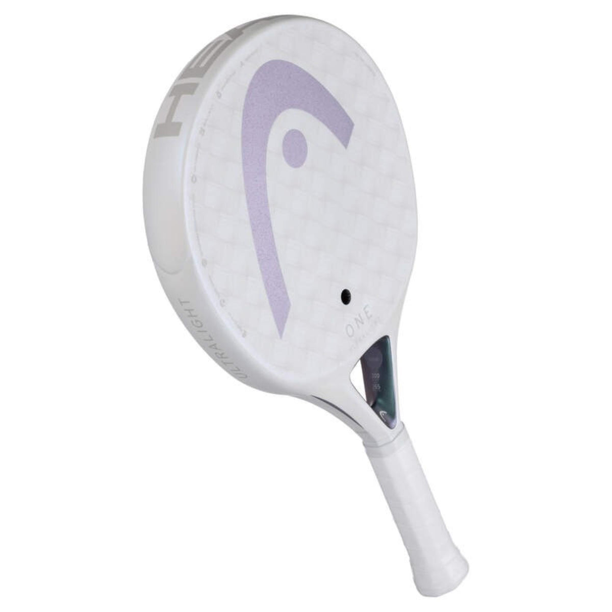 Head ONE Ultralight padel racket in white with teal logo, front view on white background.