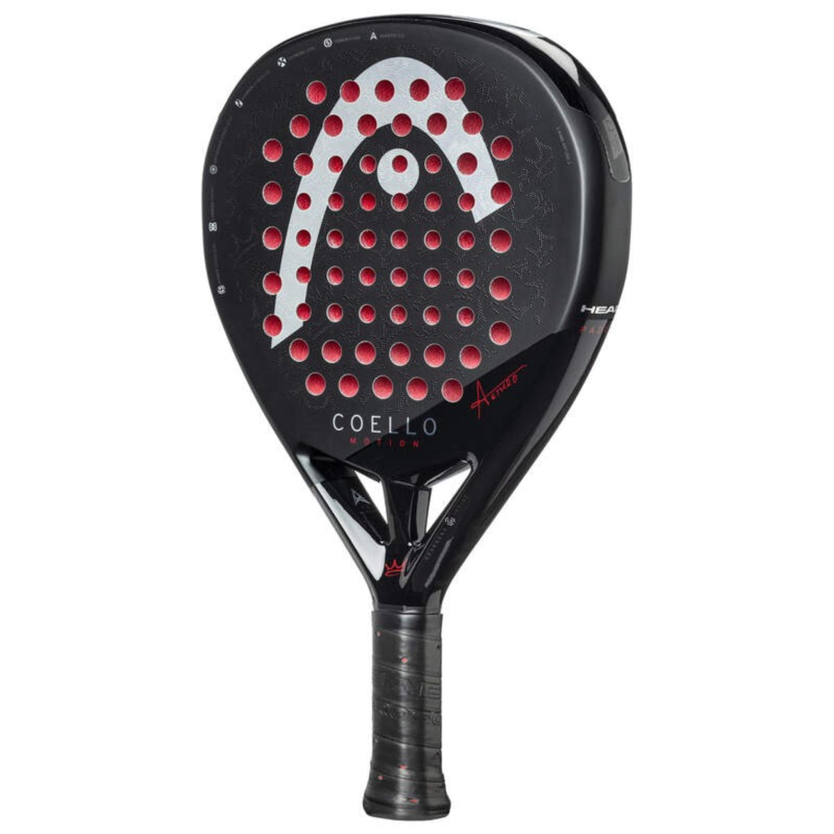 Head Coello Motion Arturo padel racket in black with red accents, front view.
