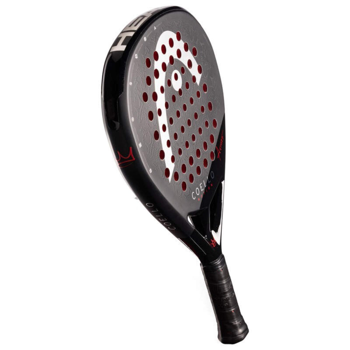 Head Coello Motion Arturo padel racket in black with red accents, front view.