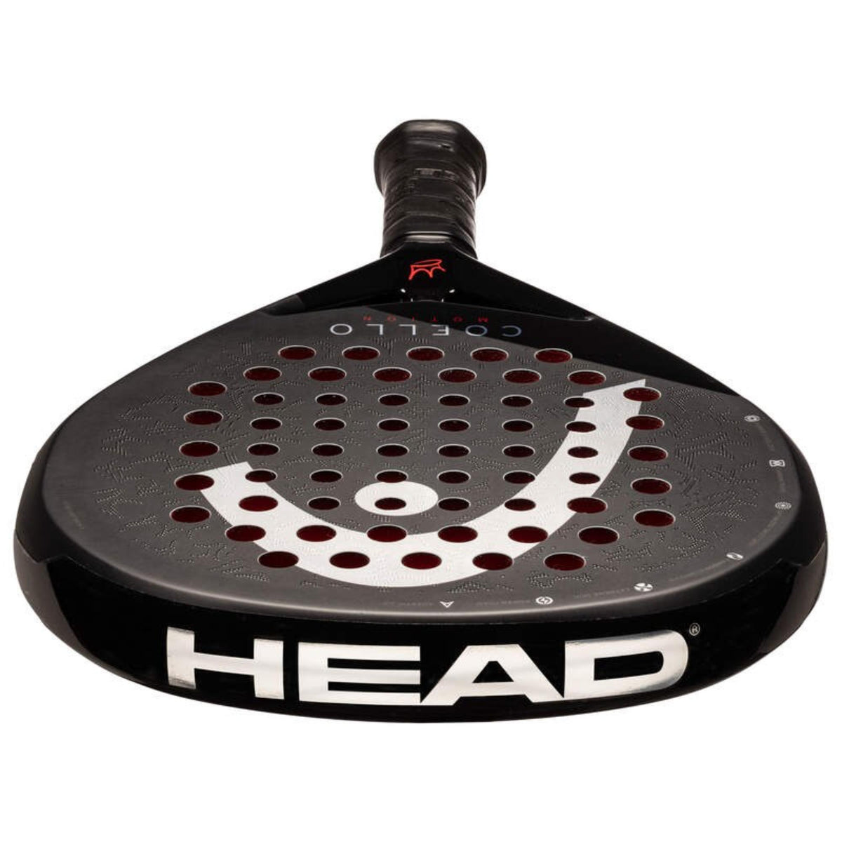 Head Coello Motion Arturo padel racket in black with red accents, front view.