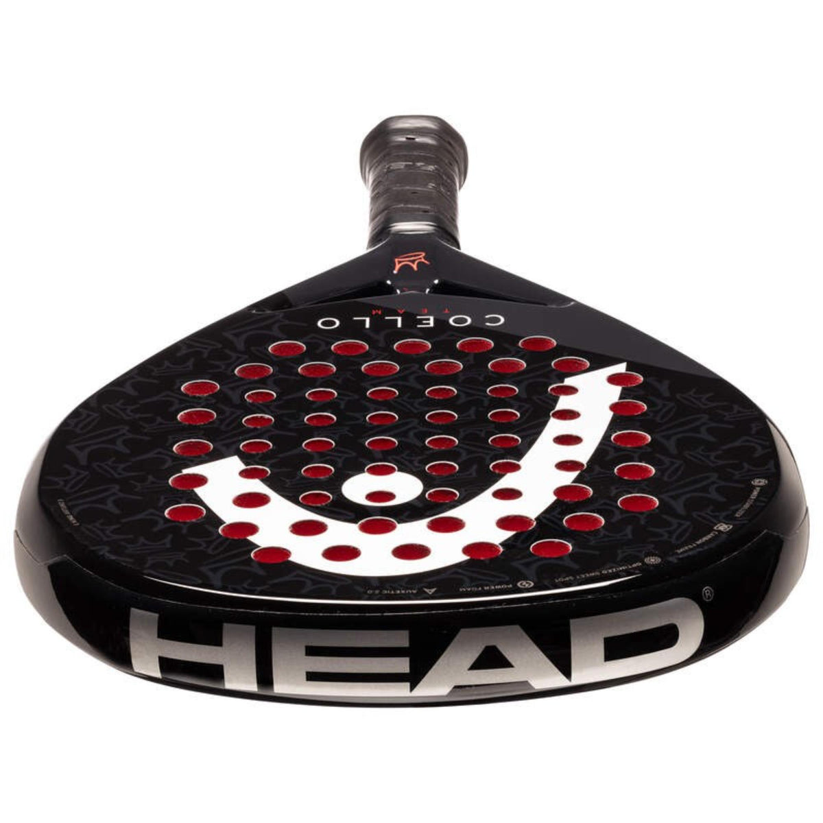 Head Coello Team Arturo padel racket in navy and black with white logo and red signature, front view on white background.