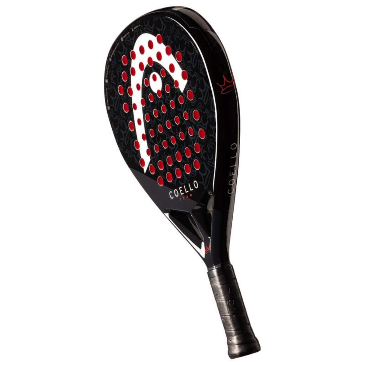 Head Coello Team Arturo padel racket in navy and black with white logo and red signature, front view on white background.