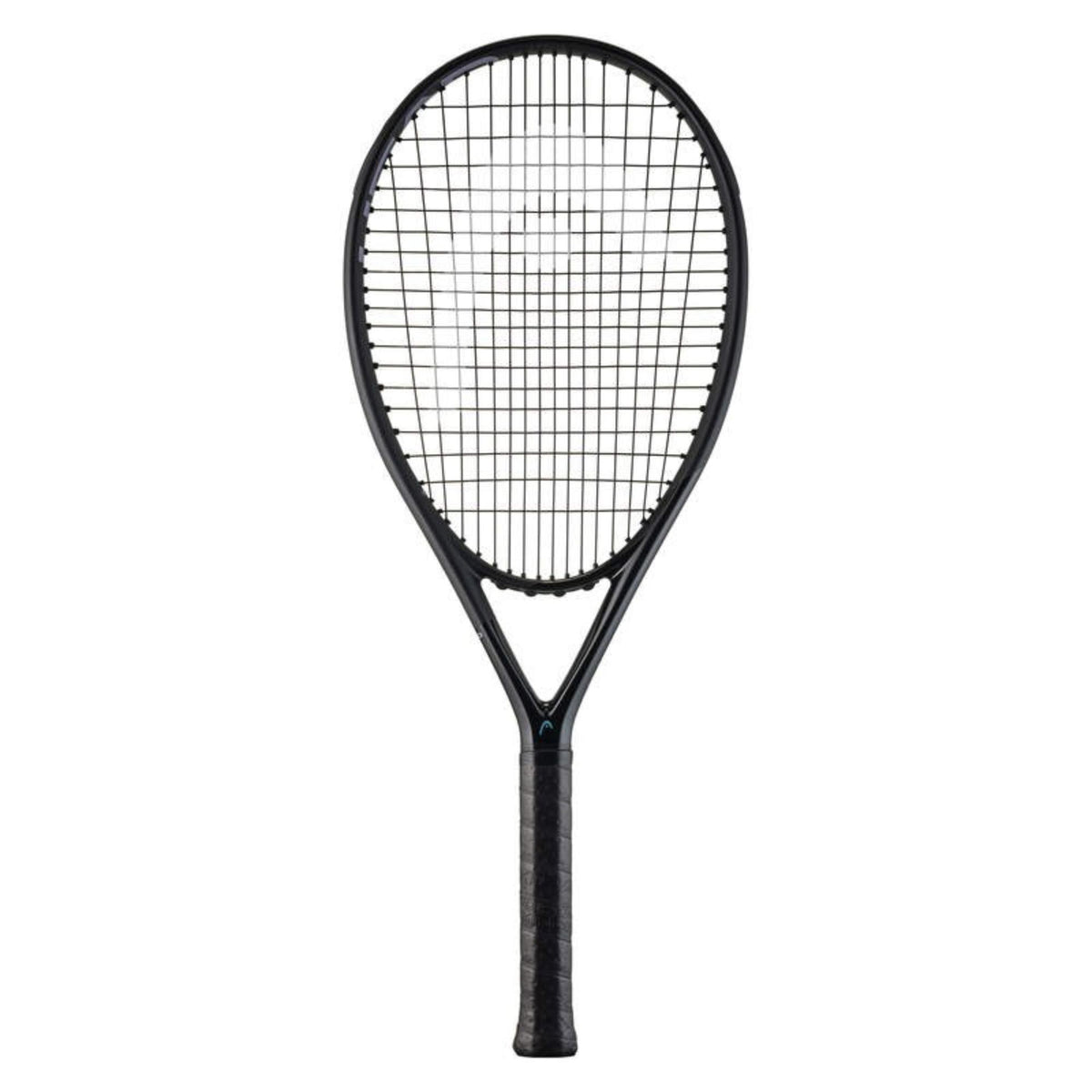 Head PWR 115 tennis racket with black frame and black strings, featuring an oversized 115 sq in head and lightweight design for easy power and improved control.