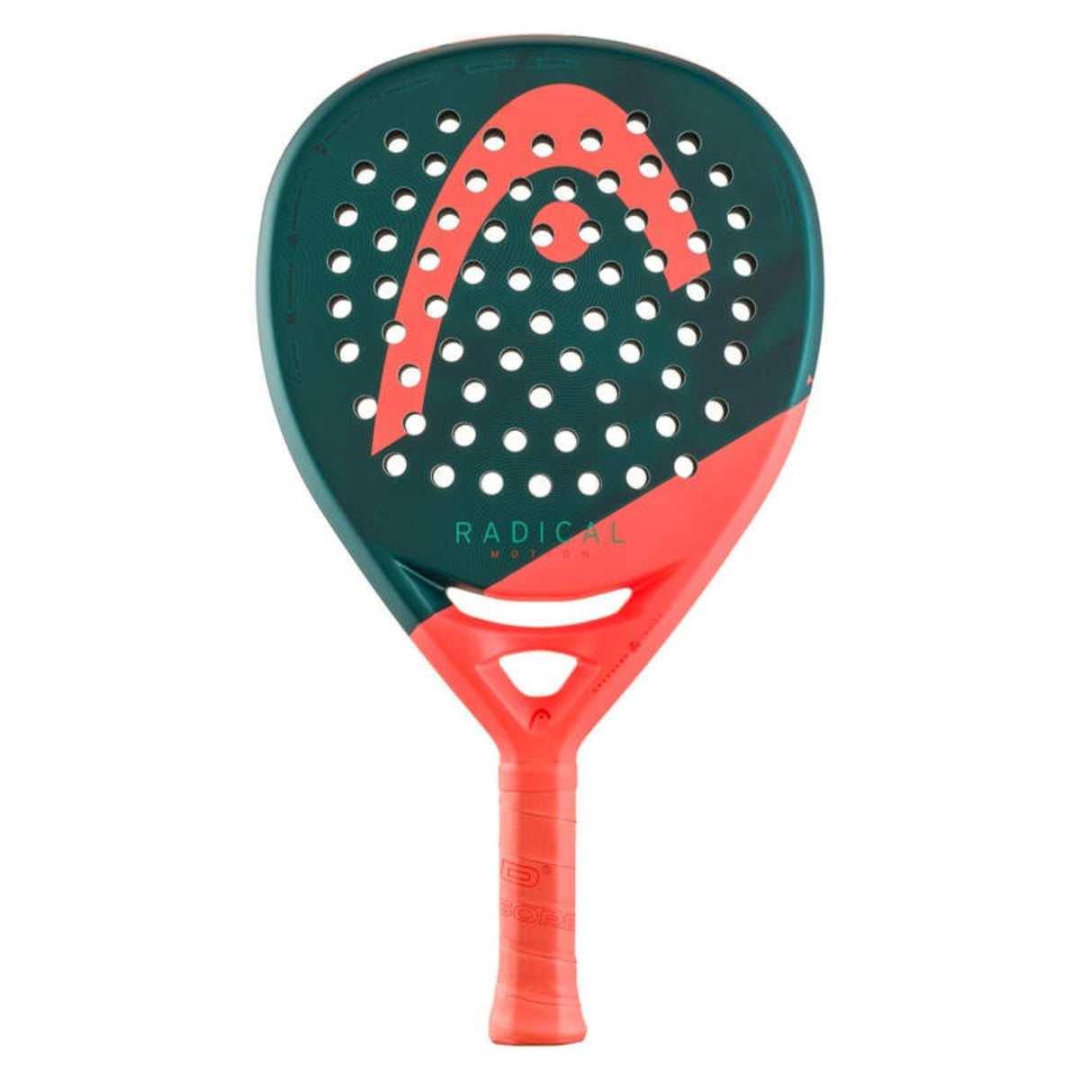 Head Radical Pro padel racket in bright red with black logo and perforated face, front view on white background.
