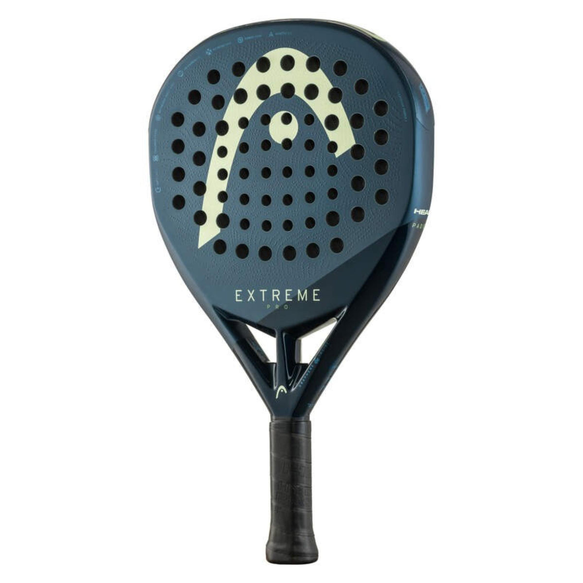 Head Extreme Pro padel racket with solid dark blue face and pale yellow logo