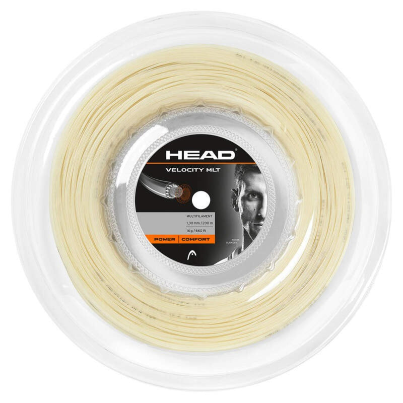 HEAD Velocity MLT multifilament tennis string reel, natural color, 1.30 mm gauge, 200 m length, power and comfort.