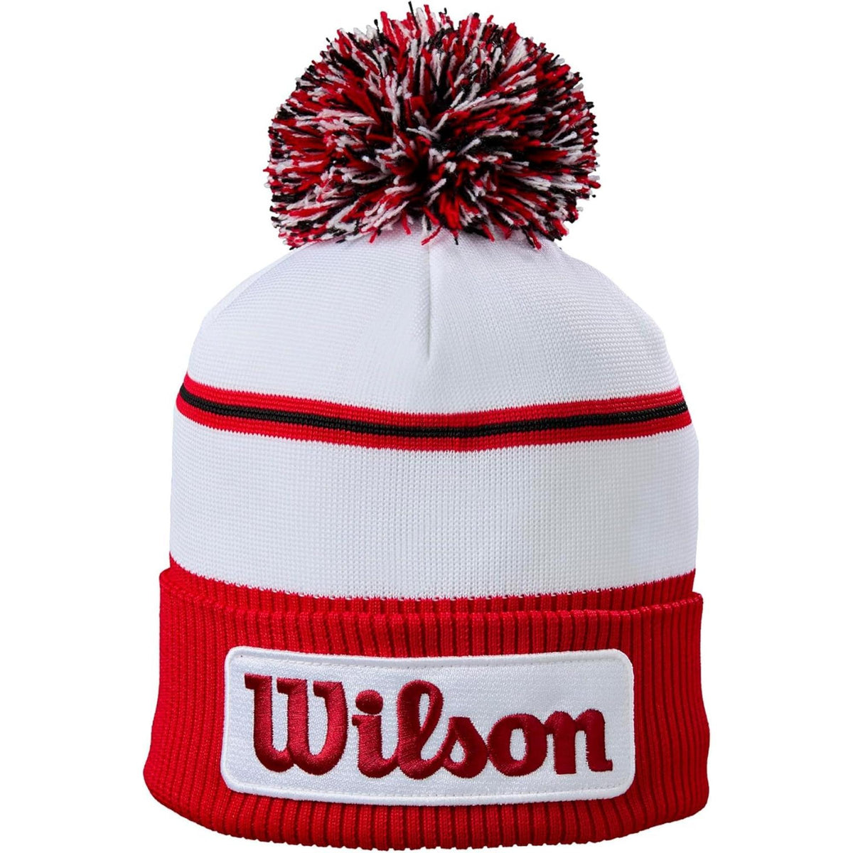 Wilson Golf Tour knit beanie with pom-pom top and embroidered Wilson logo, designed to provide warmth and comfort on the golf course in cold weather.