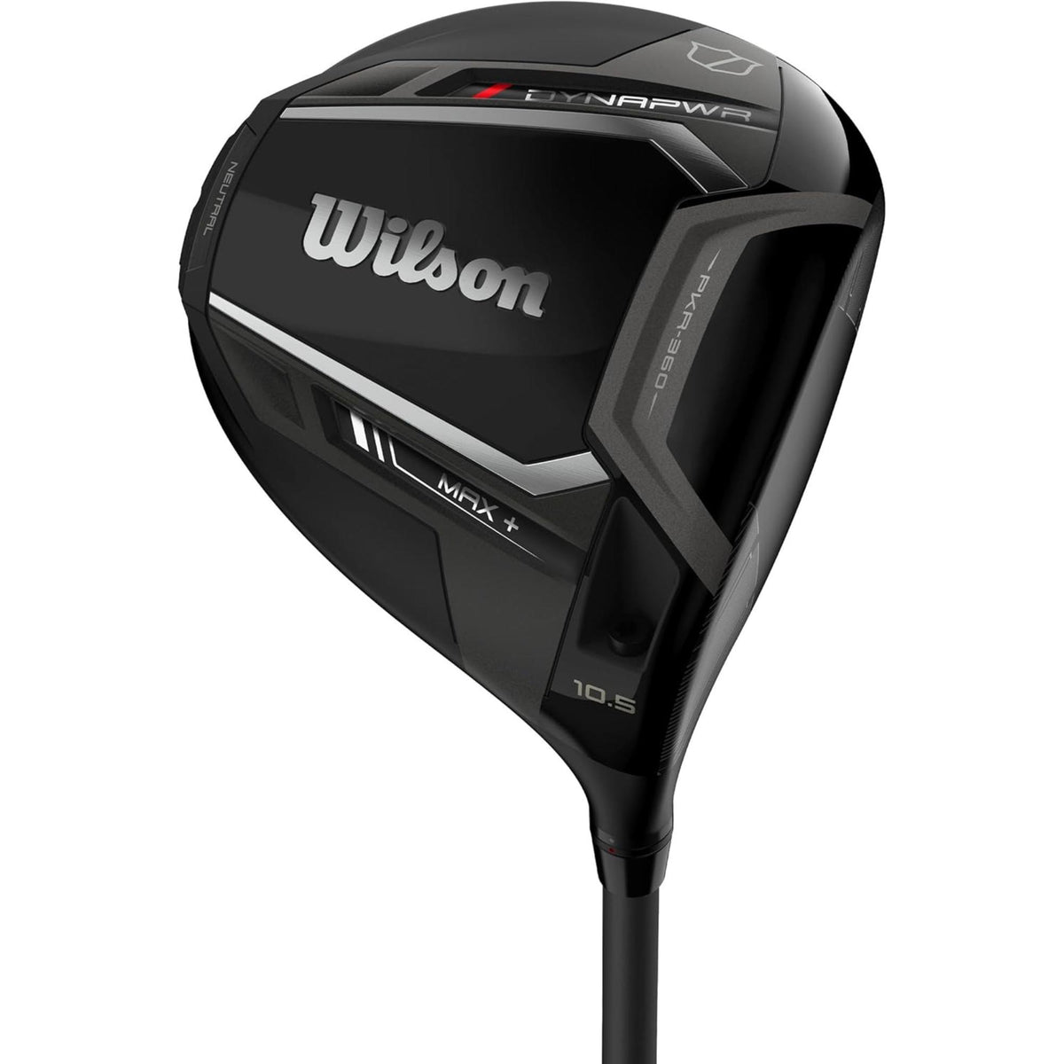 Wilson Golf DYNAPWR Max+ driver in black featuring adjustable weighting, aerodynamic head design, and a 10.5° loft club head.