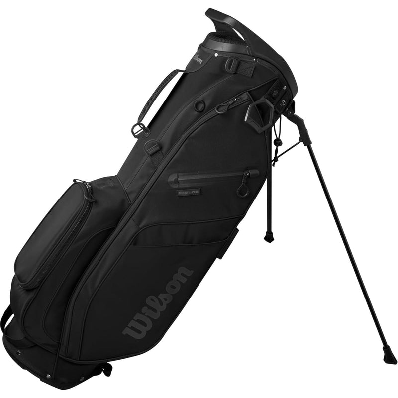 Wilson EXO Lite stand golf bag with lightweight carry design, 4-way top divider, dual padded shoulder straps, and multiple storage pockets for organized, comfortable carrying on the course.