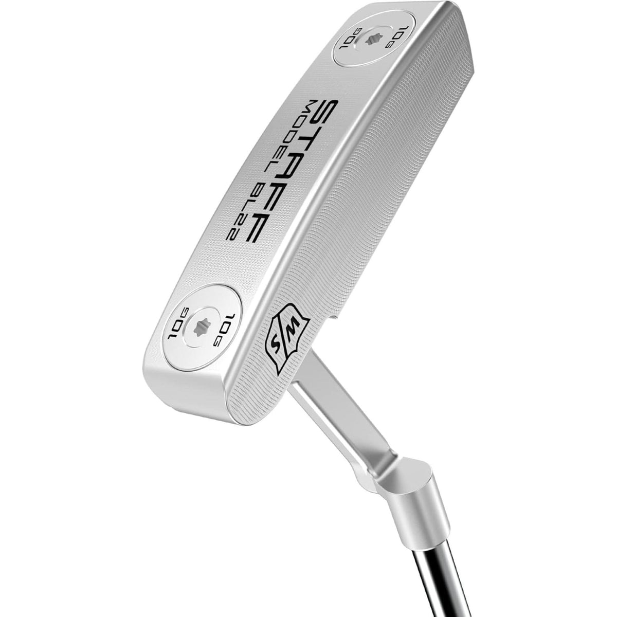 Wilson Golf Staff Model BL22 blade putter in brushed silver finish with precision-milled face and sole weighting, shown in an angled close-up on a white background.