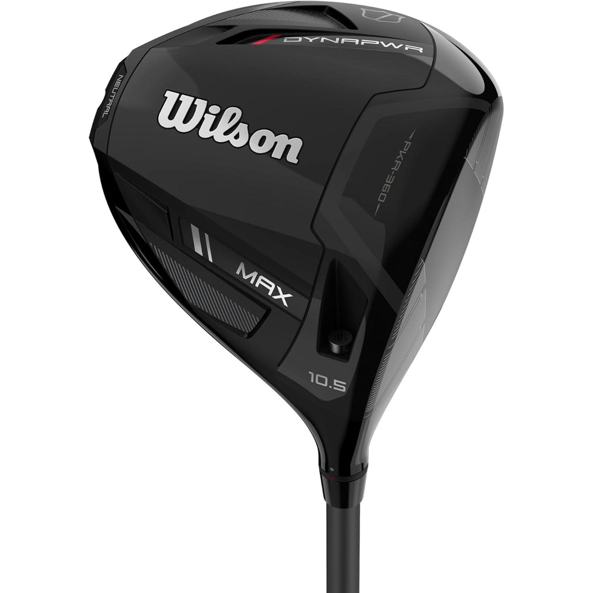 Wilson Golf DYNAPWR Max driver featuring a black aerodynamic club head with adjustable weighting, PKR-360 technology, and 10.5° loft.