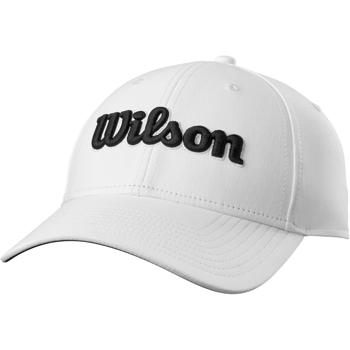 Wilson Golf Pro Tour hat in white featuring a black embroidered Wilson logo on the front with a curved brim design.