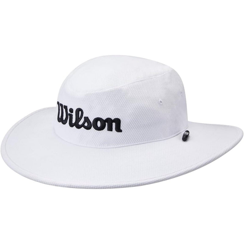 Wilson Golf wide-brim sun hat with embroidered Wilson logo, designed to provide shade and sun protection while playing on the course.