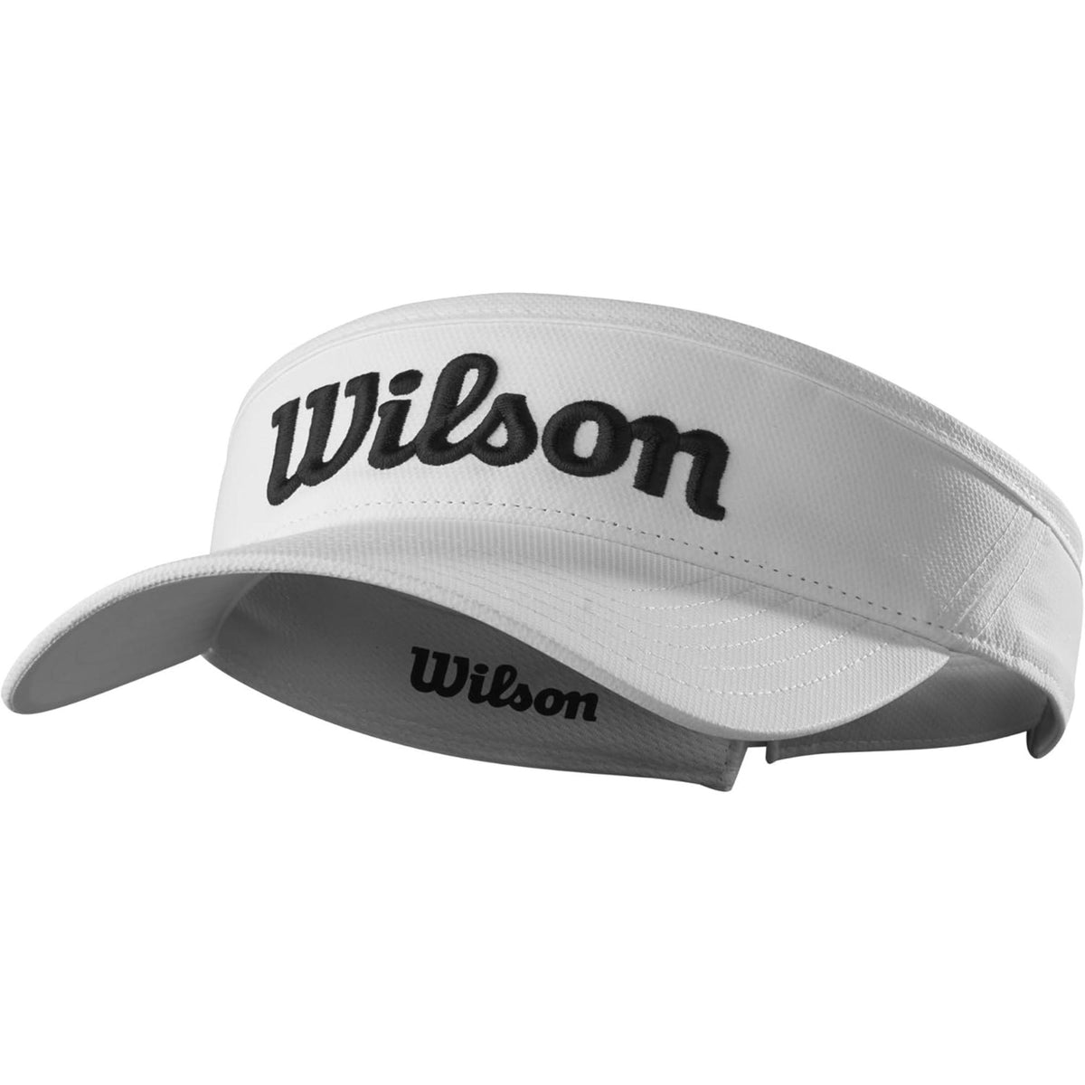 Wilson Golf Script visor featuring a lightweight, breathable design with embroidered Wilson script logo and curved brim for comfortable sun protection on the course.