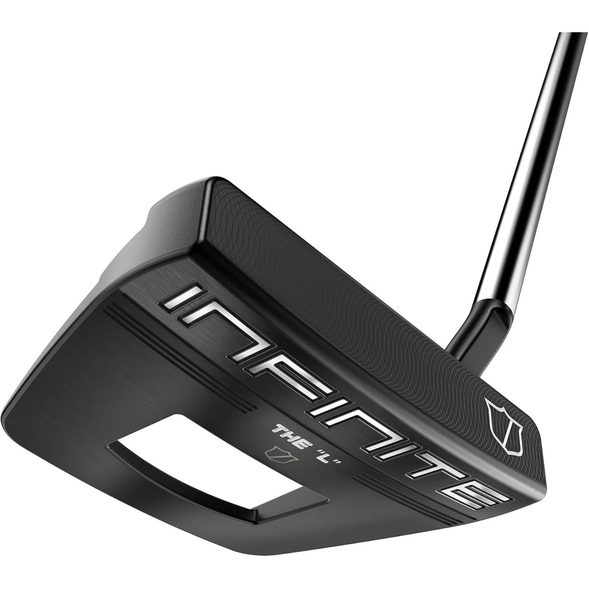 Wilson Infinite® The L putter featuring a modern fang-style mallet design with precision-milled face, counterbalanced technology, and strong alignment features to promote stability, improved feel, and consistent roll on the greens.