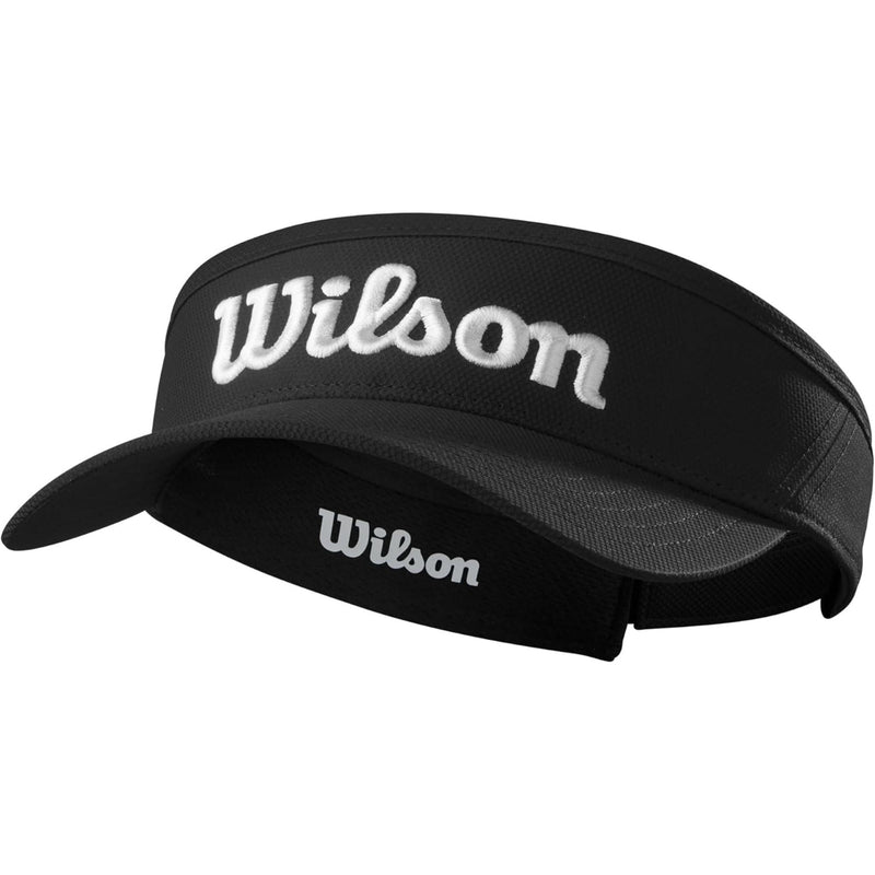 Wilson Golf Script visor featuring a lightweight, breathable design with embroidered Wilson script logo and curved brim for comfortable sun protection on the course.