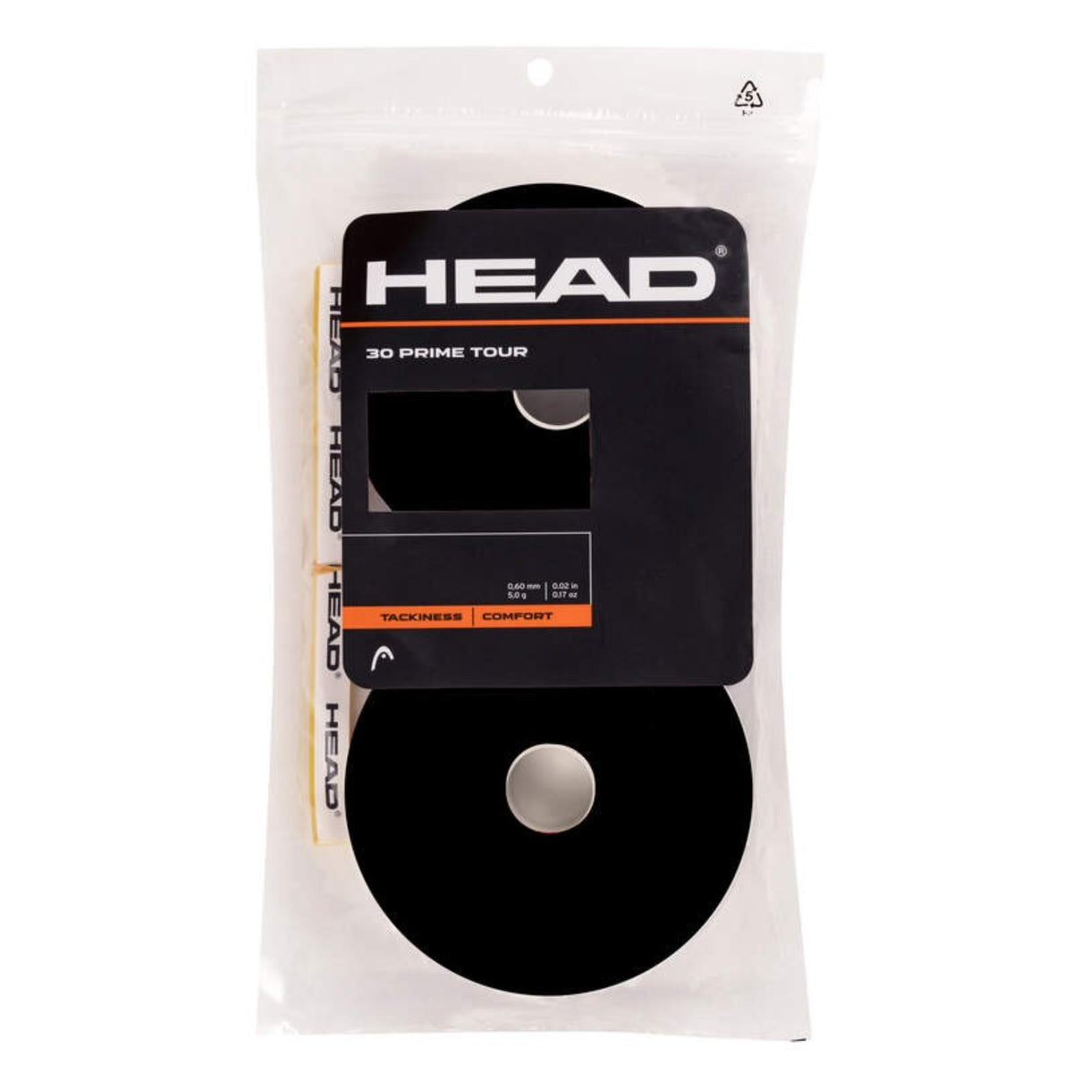 HEAD 30 Prime Tour overgrip roll, black, in resealable pouch packaging.