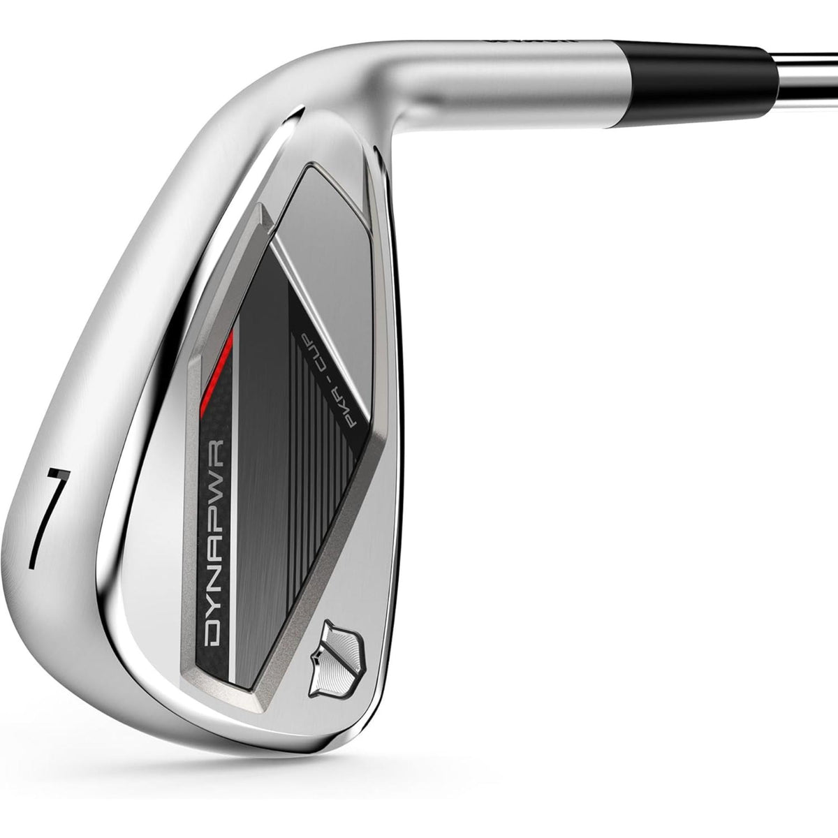 Wilson Golf Dynapwr graphite iron featuring a sleek cavity-back design with PKR-CUP technology and a chrome finish for increased distance, forgiveness, and smooth performance.