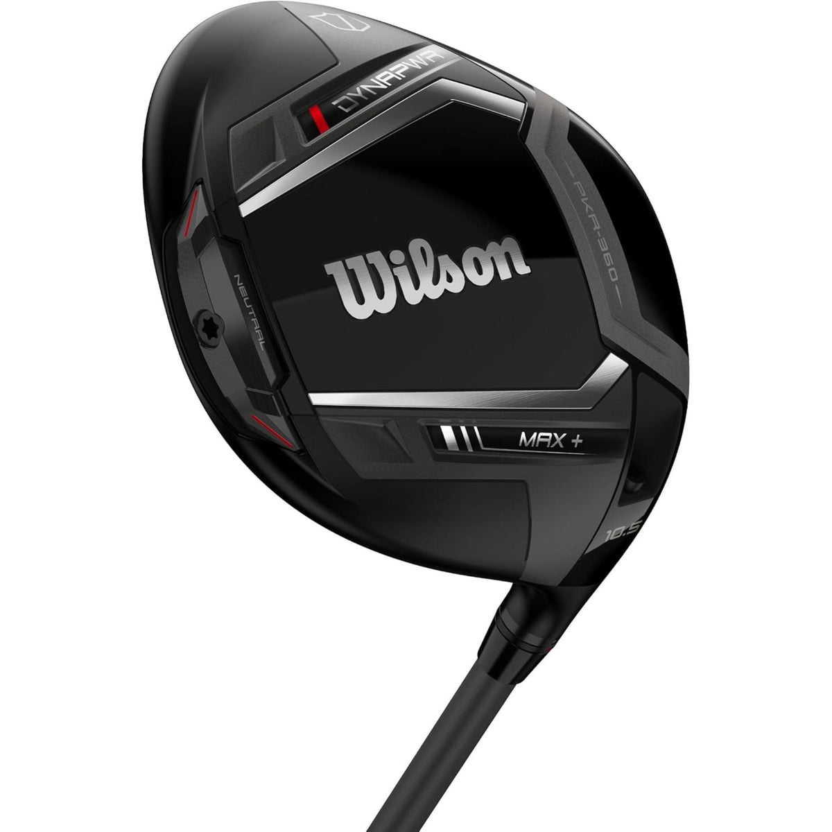 Wilson Golf DYNAPWR Max+ driver in black featuring adjustable weighting, aerodynamic head design, and a 10.5° loft club head.