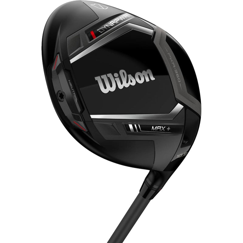 Wilson Golf DYNAPWR Max+ driver in black featuring adjustable weighting, aerodynamic head design, and a 10.5° loft club head.