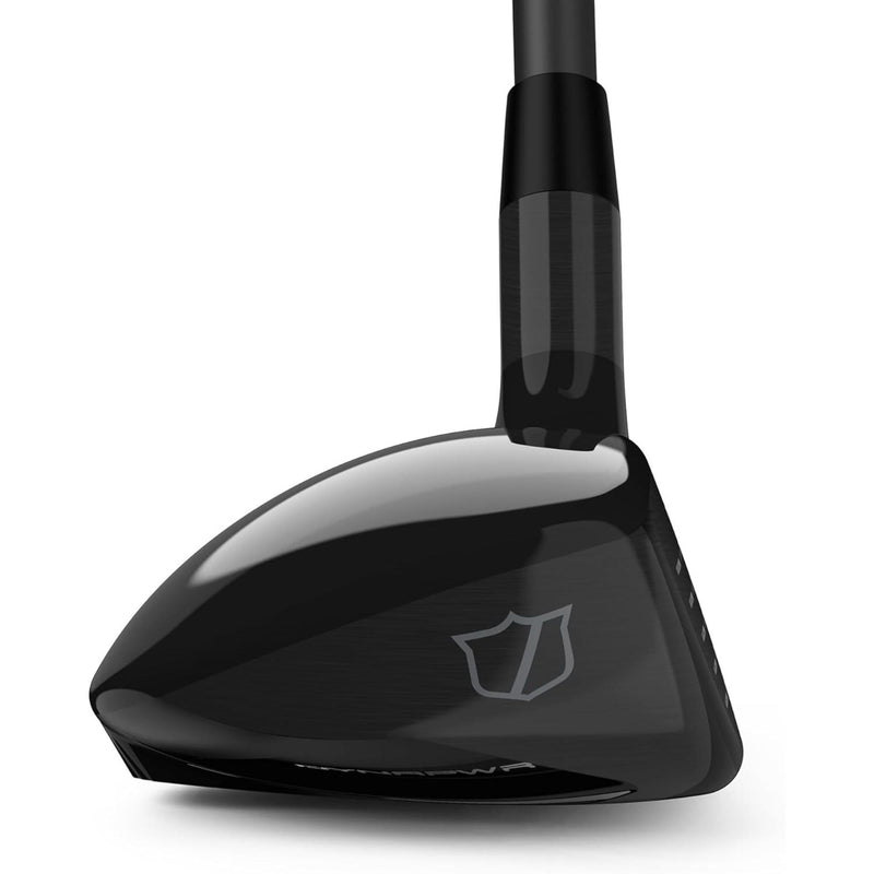 Wilson Golf DYNAPWR hybrid club featuring a sleek black club head with PKR-360 technology and aerodynamic shaping for versatile distance and control.