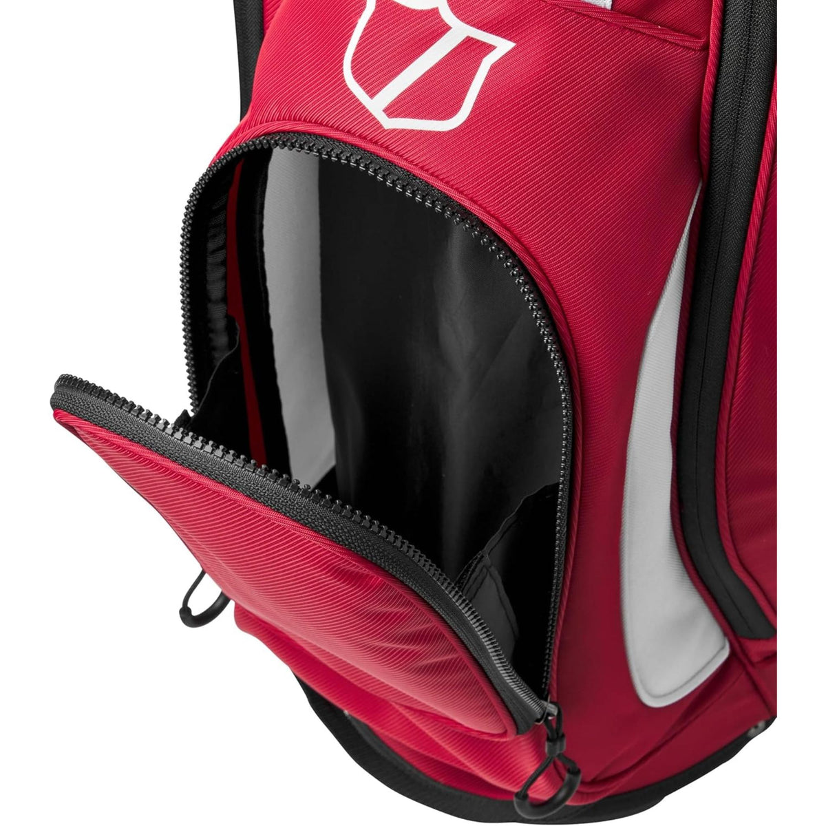 Wilson EXO Lite stand golf bag with lightweight carry design, 4-way top divider, dual padded shoulder straps, and multiple storage pockets for organized, comfortable carrying on the course.
