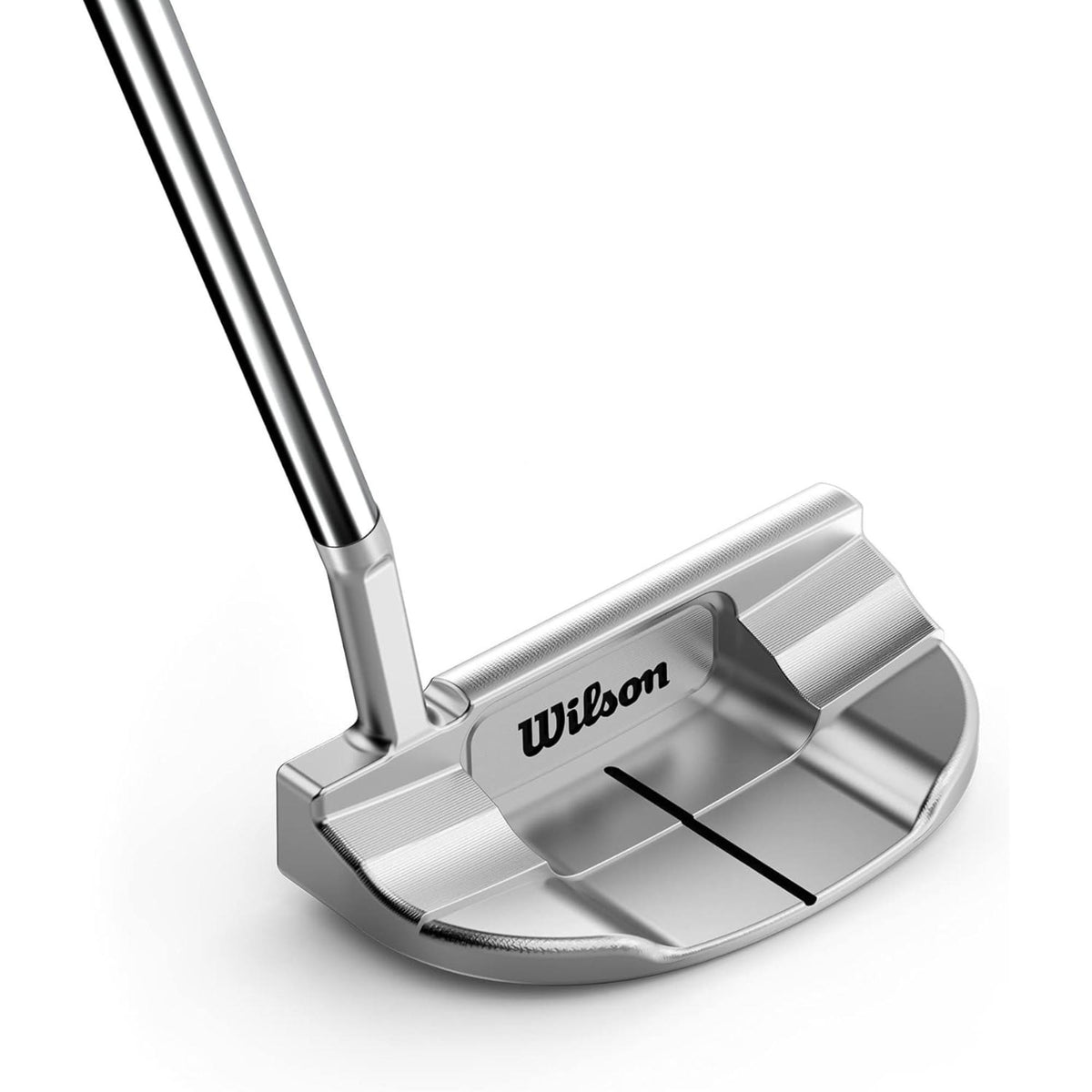 Wilson Golf Staff Model MT22 mallet putter in brushed silver finish with precision-milled face and sole weights, shown in an angled close-up on a white background.