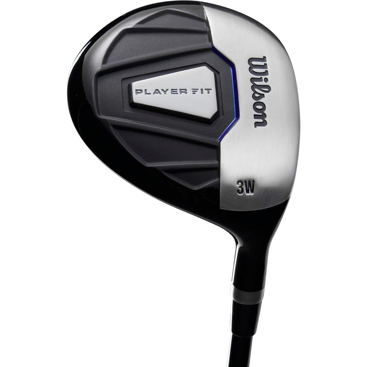 Wilson Golf Men’s PlayerFit steel complete golf set featuring a blue, black, and white stand bag with multiple clubs and headcovers for a complete on-course setup.