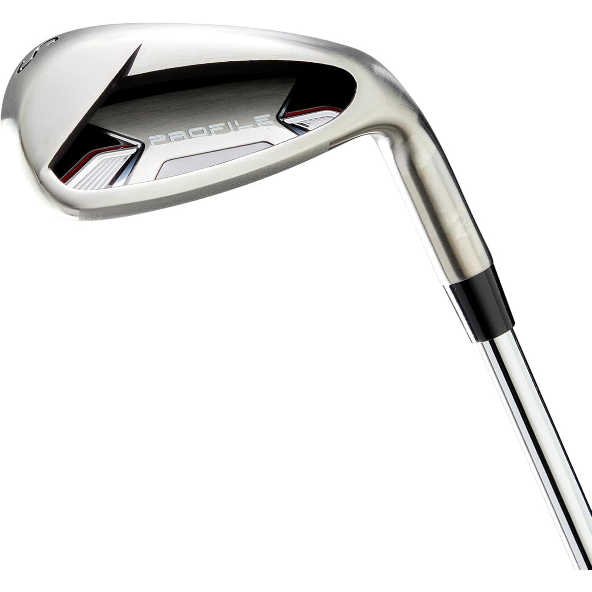 Wilson Golf Senior Profile complete golf club set with driver, fairway woods, irons, and putter in a black and gray cart bag with red accents, displayed on a white background.