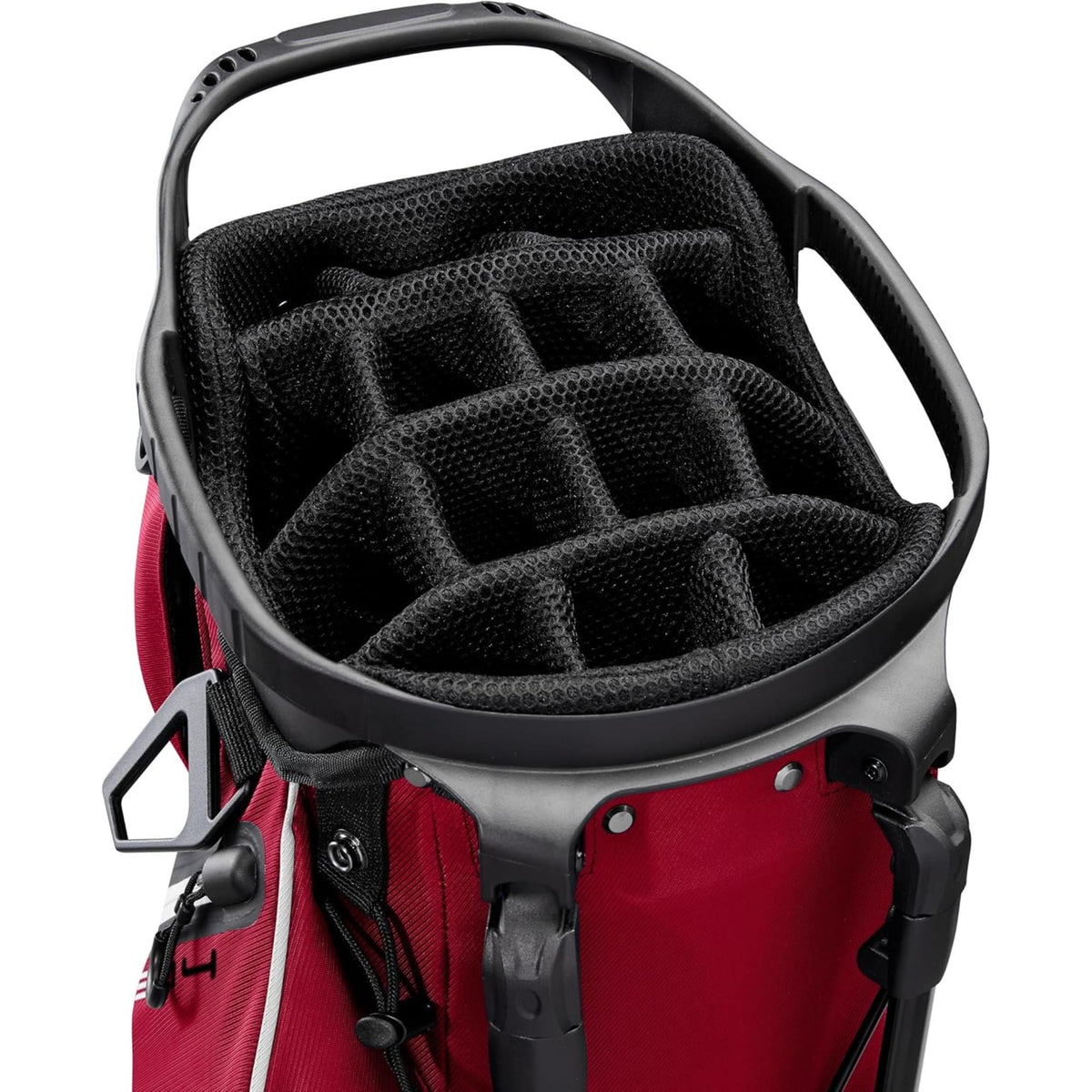 Wilson Golf Talus stand golf bag, multiple zippered pockets, built-in stand legs, and top carry handle, displayed on a white background.
