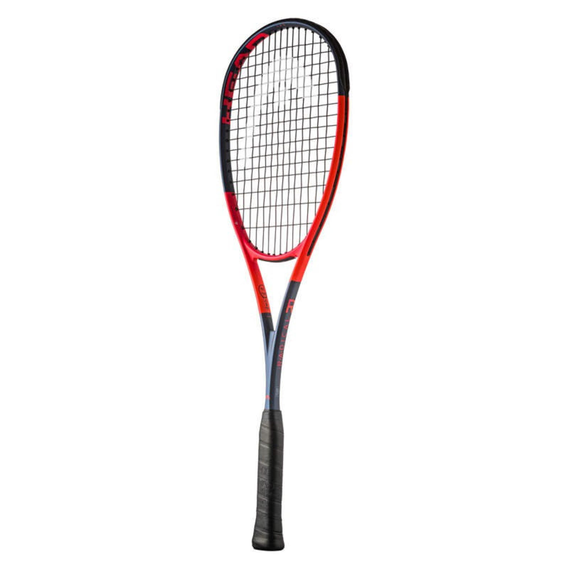 Head Radical tennis racket in red and black, full front view.