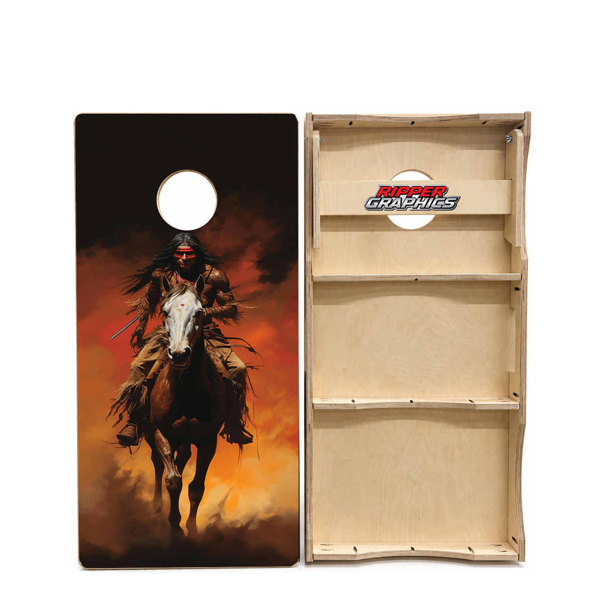 Indian Chief Riding Horse Cornhole Design product photo