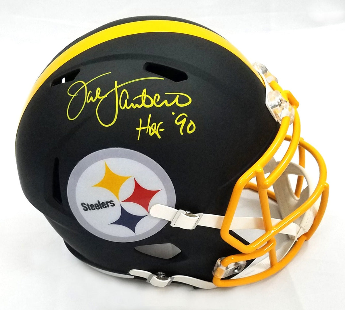 Jack Lambert Autographed Pittsburgh Steelers Riddell Flat Matte Black Replica Helmet W/ HOF 90 Beckett Authenticated