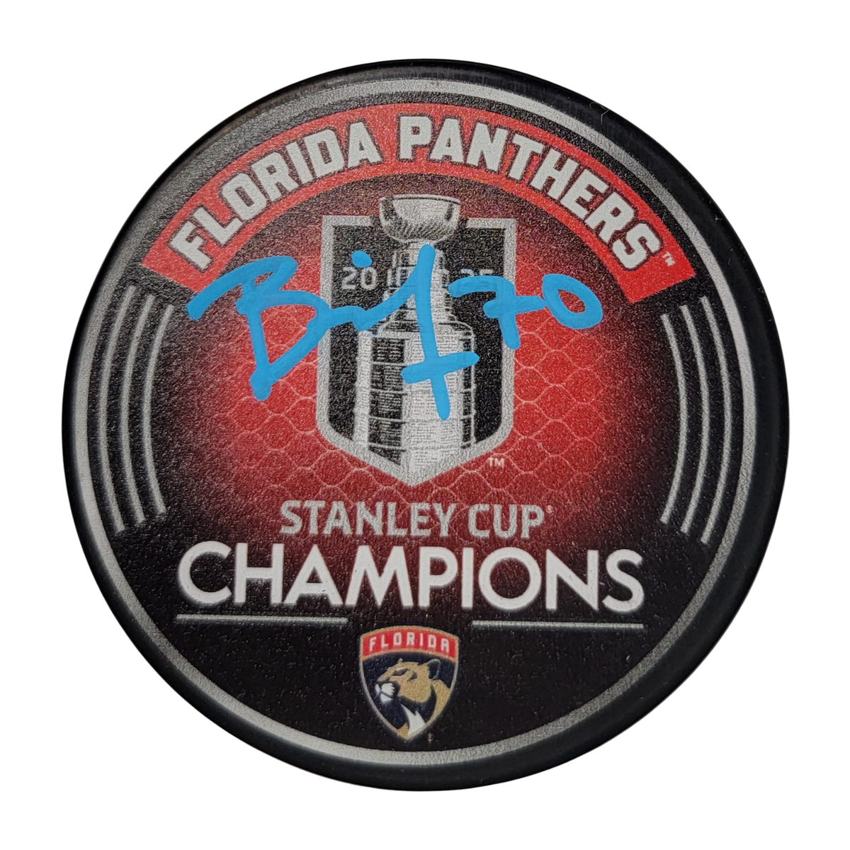 Jesper Boqvist Signed 2025 Florida Panthers Stanley Cup Champions Hockey Puck | JSA Witnessed